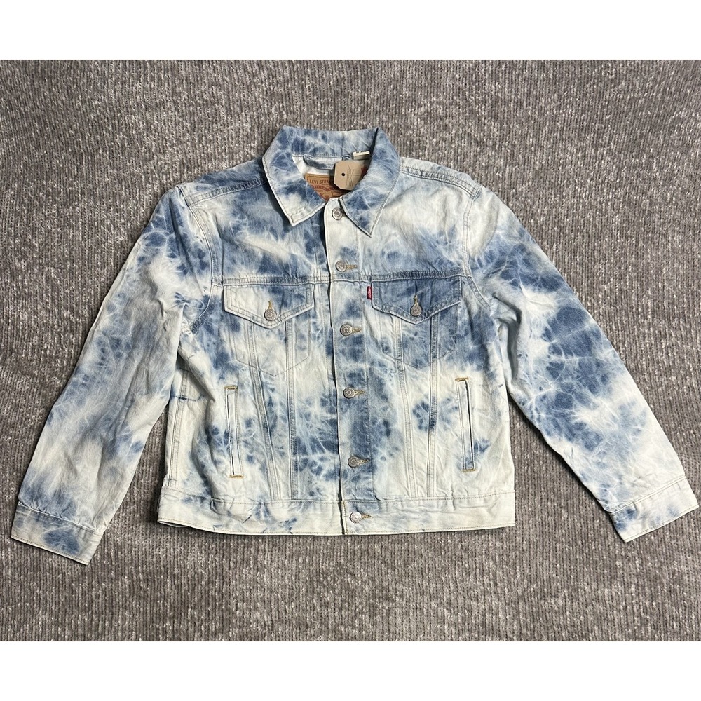 Levi's Ex Boyfriend Trucker Jacket L Women's Blue Tie Dye Denim Jacket NWT